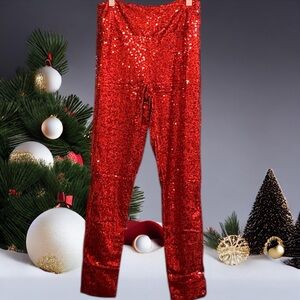New Glamorous Red Sequin Leggings🎄🎄🎄 size lg/plus size 1x